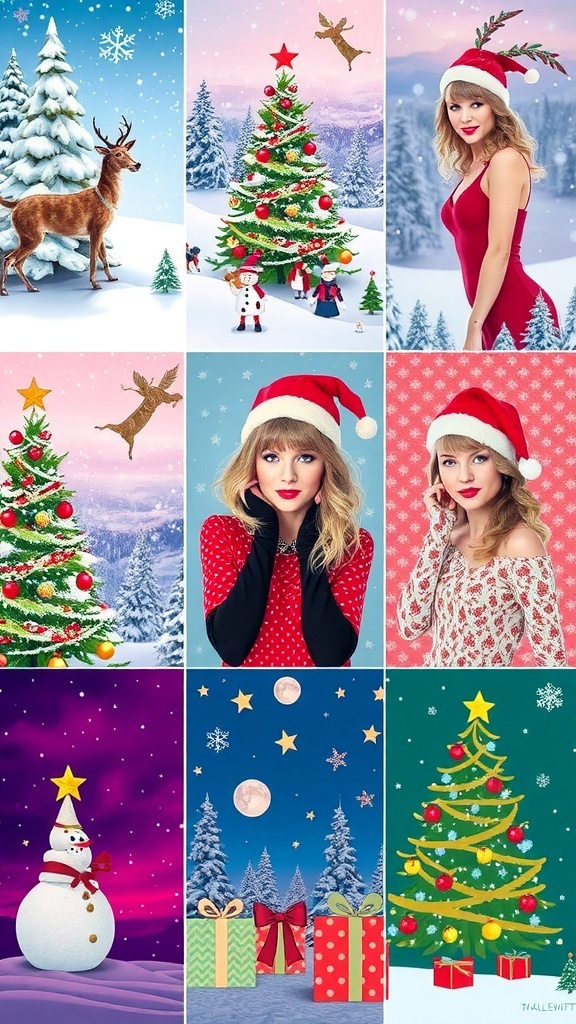 Taylor Swift Christmas Wallpaper Collection A selection of Christmas wallpapers inspired by Taylor Swift, featuring festive designs and bright colors.